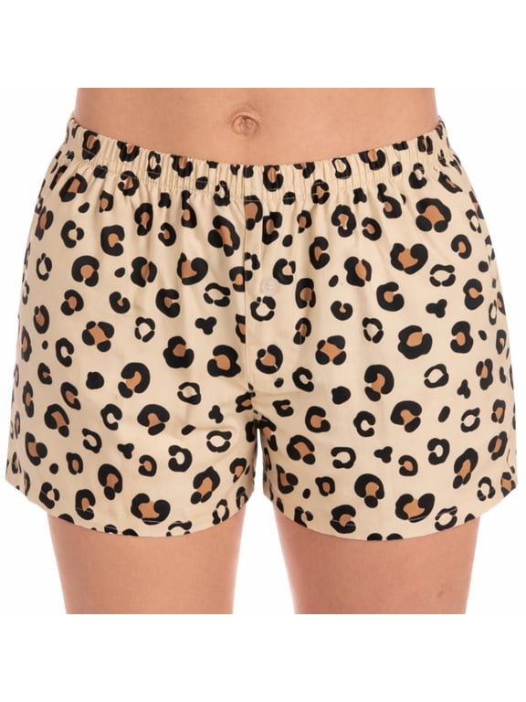 Womens Cotton Pajama Shorts- Sleep & Lounge Boxer PJs. (Big Cheetah, Large)