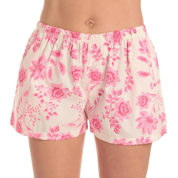Just Love Women’s Cotton Pajama Shorts- Sleep & Lounge Boxer PJs. (Floral Pink, Large)