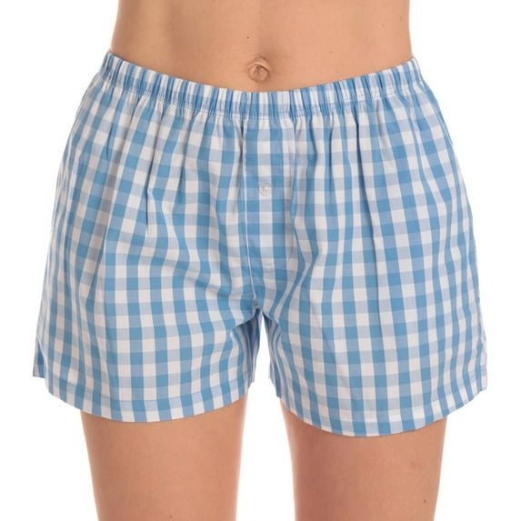 Just Love Women’s Cotton Pajama Shorts- Sleep & Lounge Boxer PJs. (Gingham Check Blue, 1X)