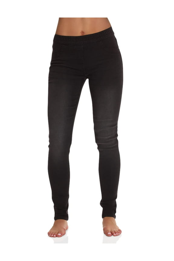 Women's Denim Jeggings with Pockets - Comfortable Stretch Jeans Leggings (Black Denim, Small)