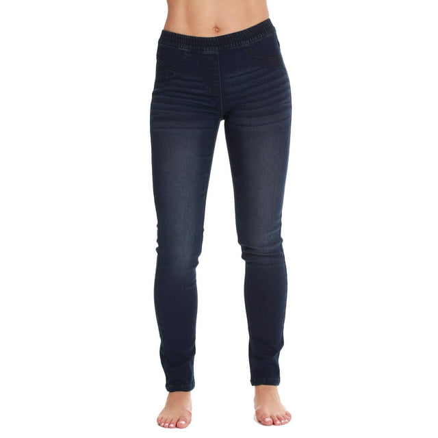 Just Love Women's Denim Jeggings with Pockets - Comfortable Stretch Jeans Leggings (Dark Denim, Large)