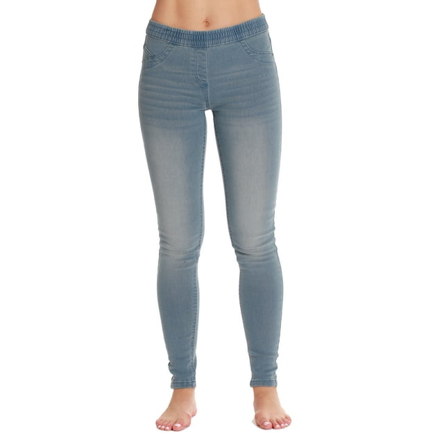 Just Love Women's Denim Jeggings with Pockets - Comfortable Stretch Jeans Leggings (Light Blue Denim, Large)