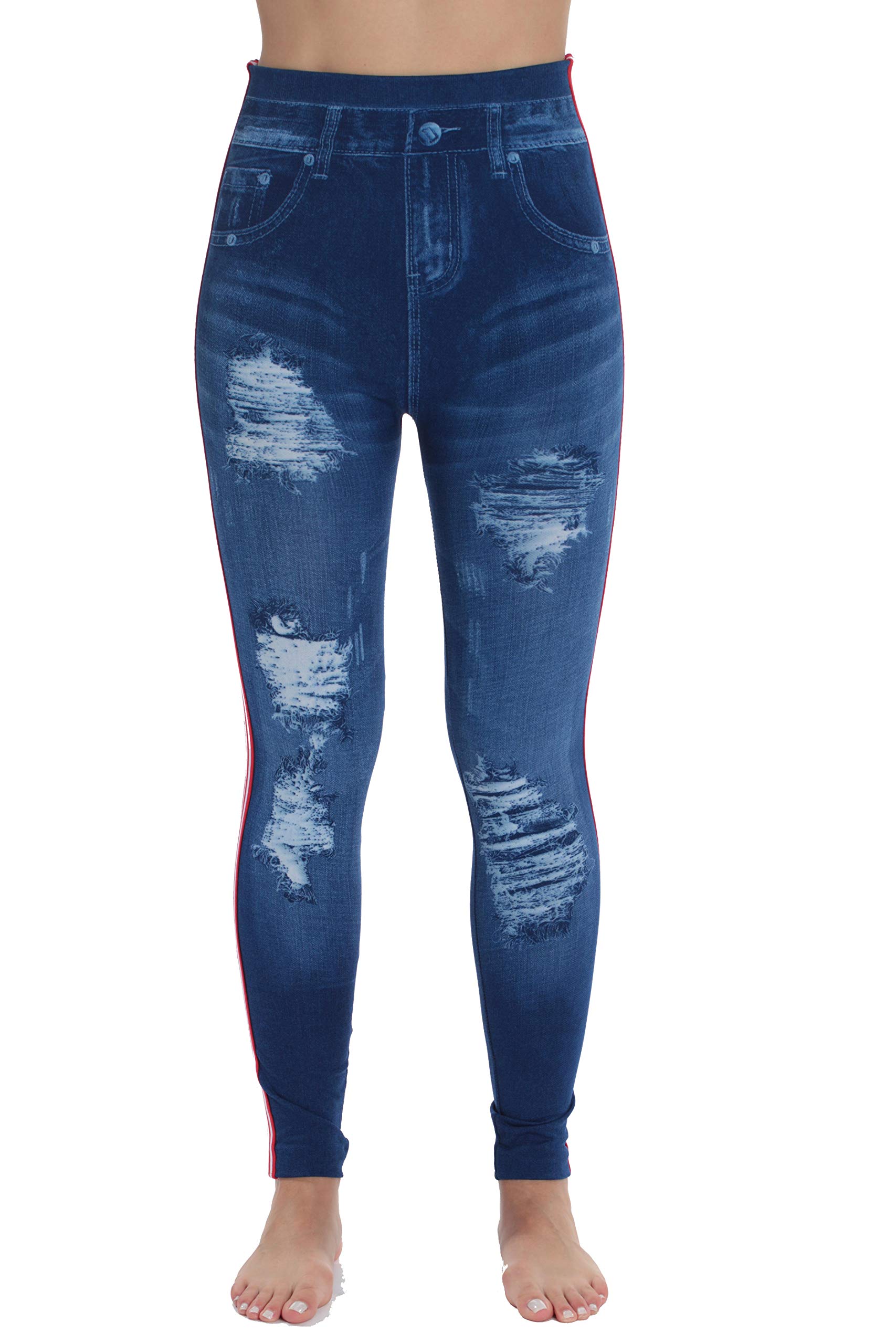 Just Love Women's Denim Wash Leggings - Stretchy and Comfortable Skinny Pants (Blue Striped, Small - Medium) - image 1 of 3