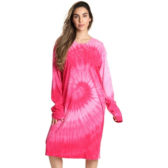 Just Love Women's Elegant Long Sleeve Nightgown: Comfortable Sleepwear for a Relaxing Night's Rest (Fuchsia - Tie Dye Swirl, Large)