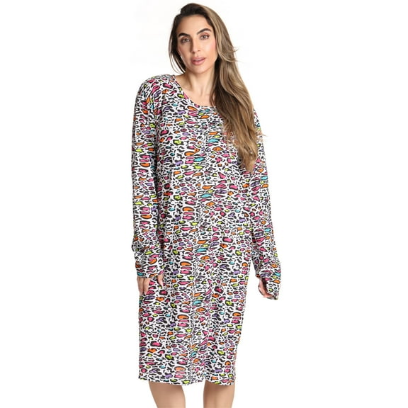 Just Love Women's Elegant Long Sleeve Nightgown: Comfortable Sleepwear for a Relaxing Night's Rest (Multi - Colorful Cheetah, X-Large)