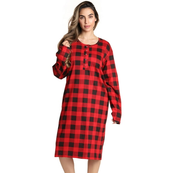 Just Love Women's Elegant Long Sleeve Nightgown: Comfortable Sleepwear for a Relaxing Night's Rest (Red - Buffalo Plaid, 2X)