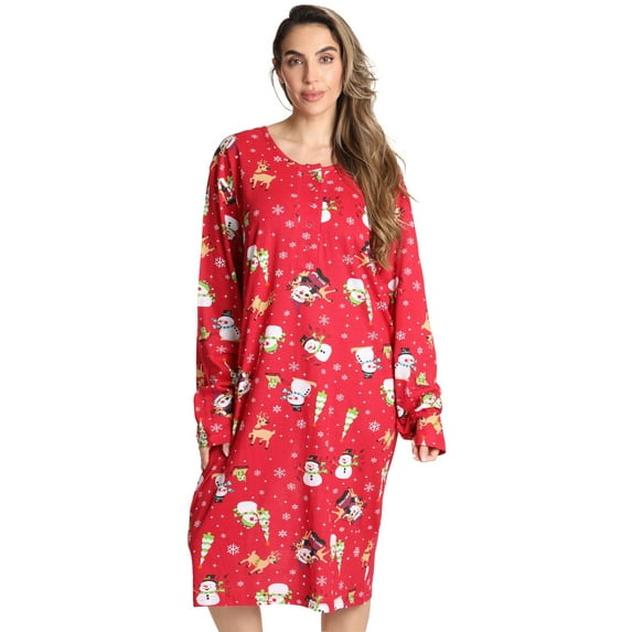 Just Love Women's Elegant Long Sleeve Nightgown: Comfortable Sleepwear for a Relaxing Night's Rest (Red - Holiday Friends Long Sleeve, 5X)