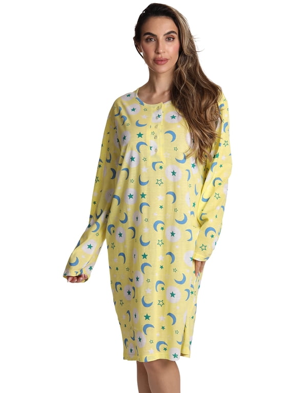 Women's Elegant Long Sleeve Nightgown: Comfortable Sleepwear for a Relaxing Night's Rest (Yellow - Celestial Glow, 3X)