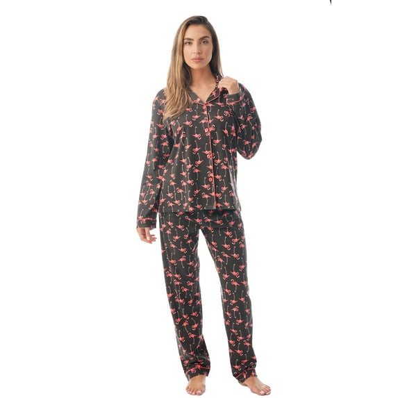Just Love Women's Flannel Pajama Set - Cozy Long Sleeve PJ Set for Winter Sleepwear (Black - Sophisticated Flamingo, Small)