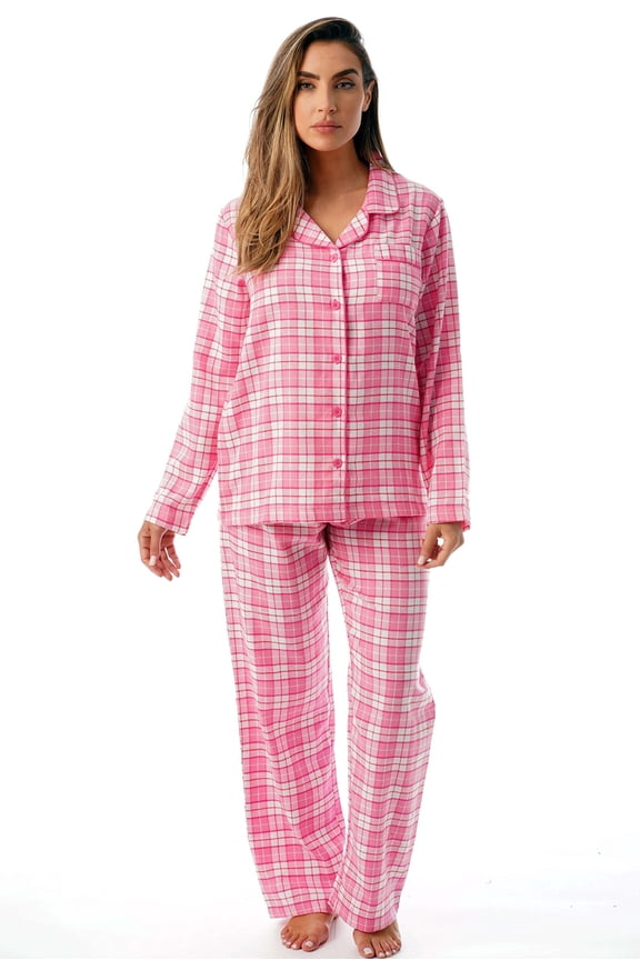 Womens Cozy Flannel Pajama Set Warm, Long Sleeve Winter Sleepwear