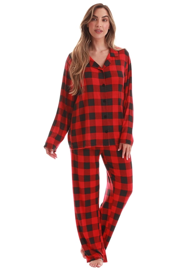 Womens Cozy Flannel Pajama Set Warm, Long Sleeve Winter Sleepwear