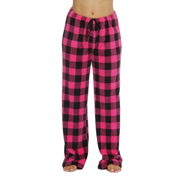 Just Love Women's Fleece Pajama Pants - Soft and Cozy Sleepwear Lounge PJs (Buffalo Plaid Fuchsia / Black, Small)