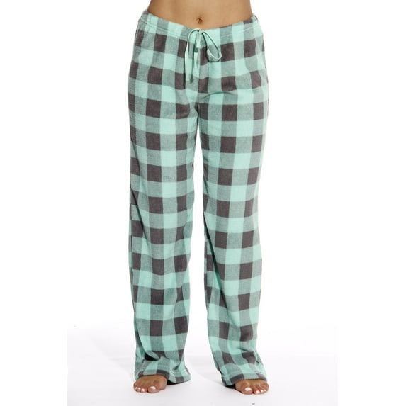Just Love Women's Fleece Pajama Pants - Soft and Cozy Sleepwear Lounge PJs (Buffalo Plaid Mint / Charcoal, Large)