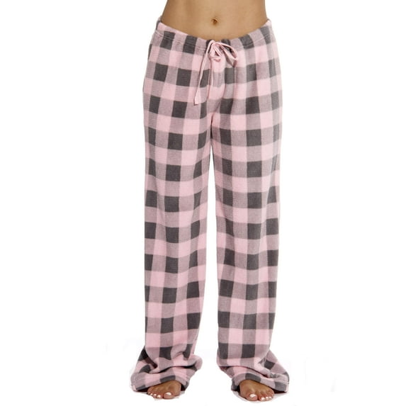 Just Love Women's Fleece Pajama Pants - Soft and Cozy Sleepwear Lounge PJs (Buffalo Plaid Pink / Charcoal, Medium)
