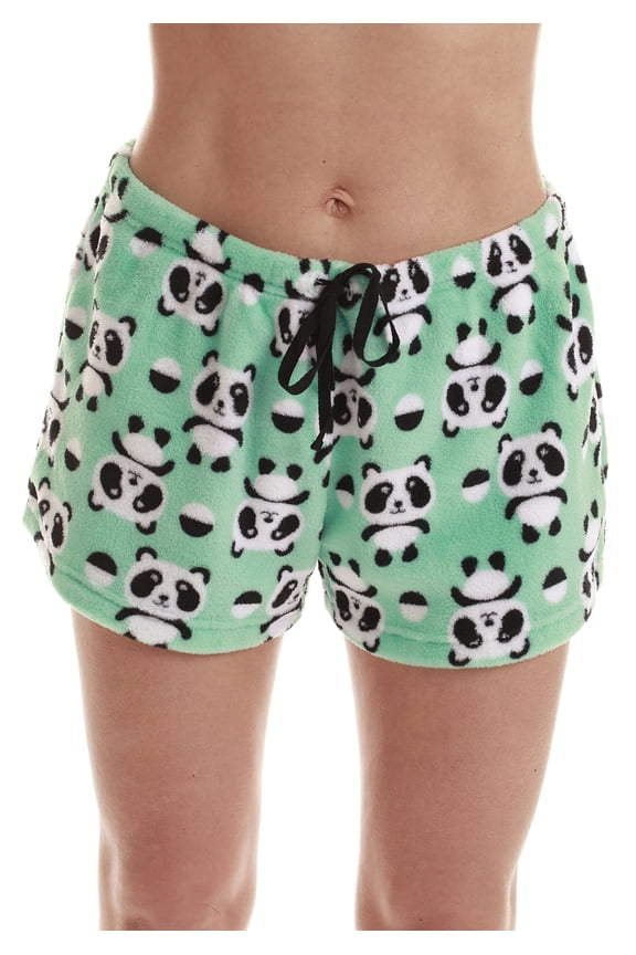 Women's Fleece Pajama Shorts for Sleepwear PJs - Cozy and Comfortable (Panda Short, Large)