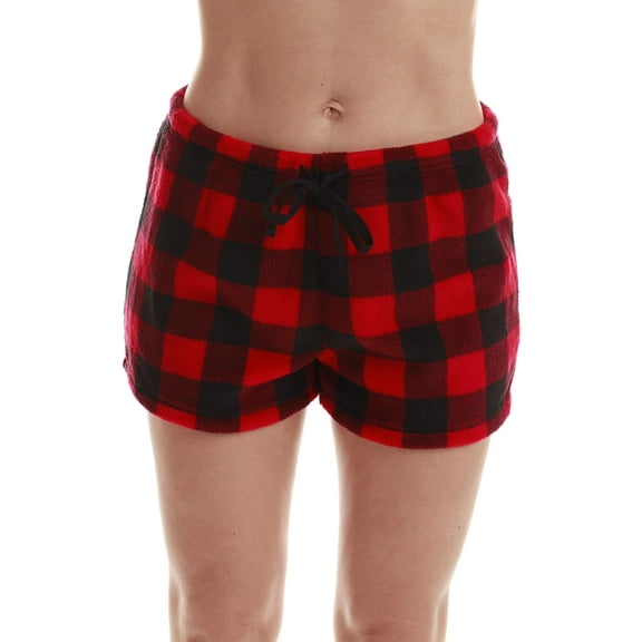 Just Love Women's Fleece Pajama Shorts for Sleepwear PJs - Cozy and Comfortable (Red Buffalo Plaid Short, Large)