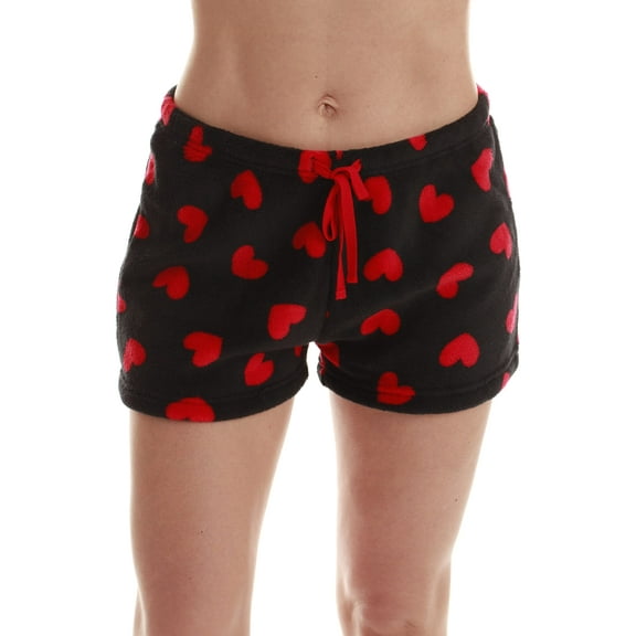 Just Love Women's Fleece Pajama Shorts for Sleepwear PJs - Cozy and Comfortable (Red Hearts Short, Large)