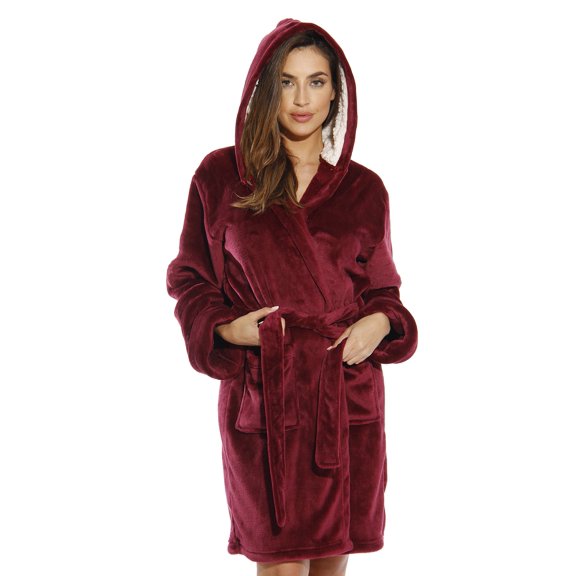 Just Love Women's Hooded Velour Robe with Lined Hood and Pockets (Burgundy, 1X)