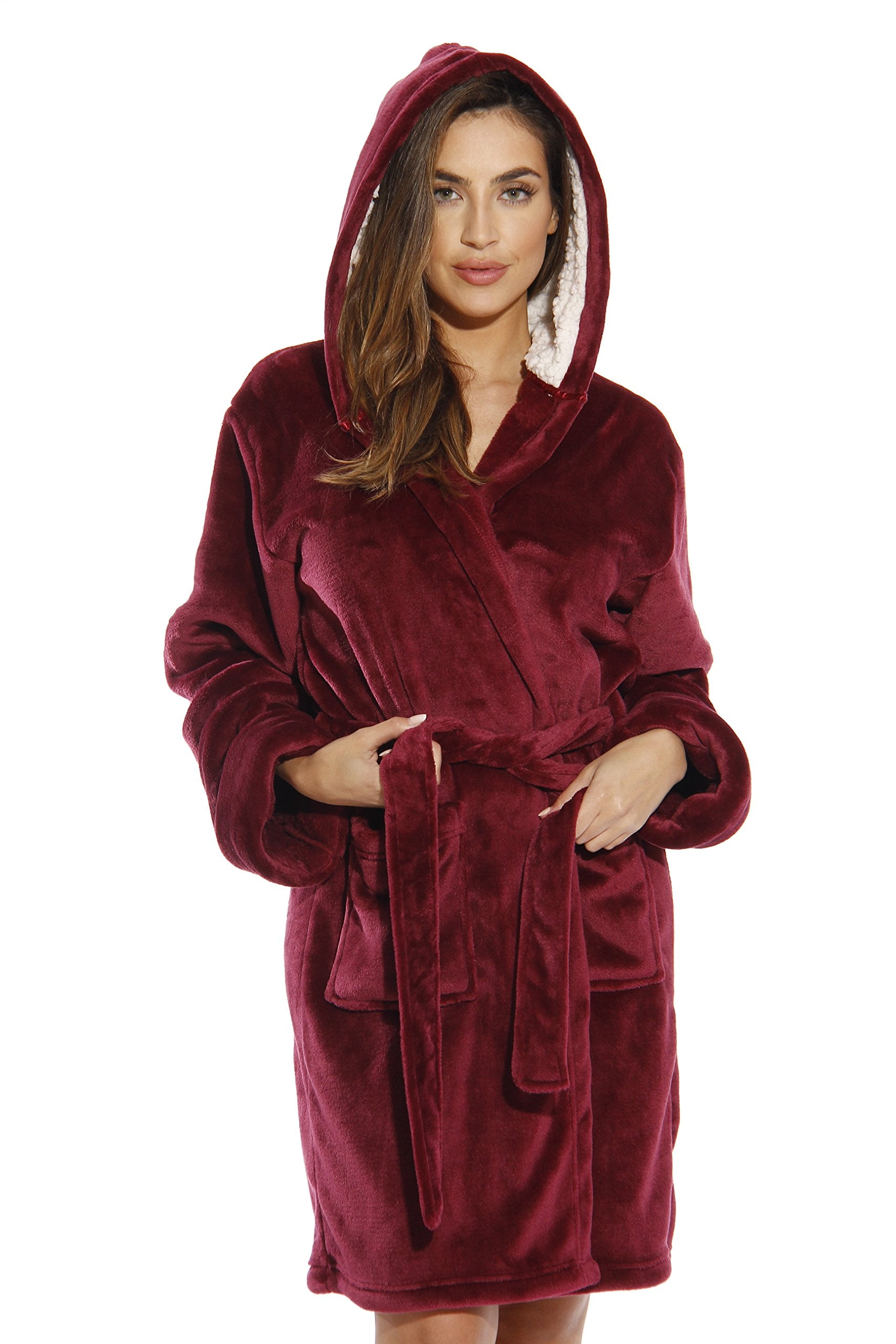 Just Love Women's Hooded Velour Robe with Sherpa Lined Hood and Pockets ...