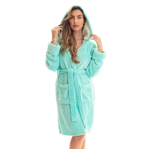 Just Love Women's Hooded Velour Robe with Sherpa Lined Hood and Pockets (Mint, X-Large)