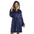 thumbnail image 1 of Just Love Women's Hooded Velour Robe with Lined Hood and Pockets (Navy, Large), 1 of 4