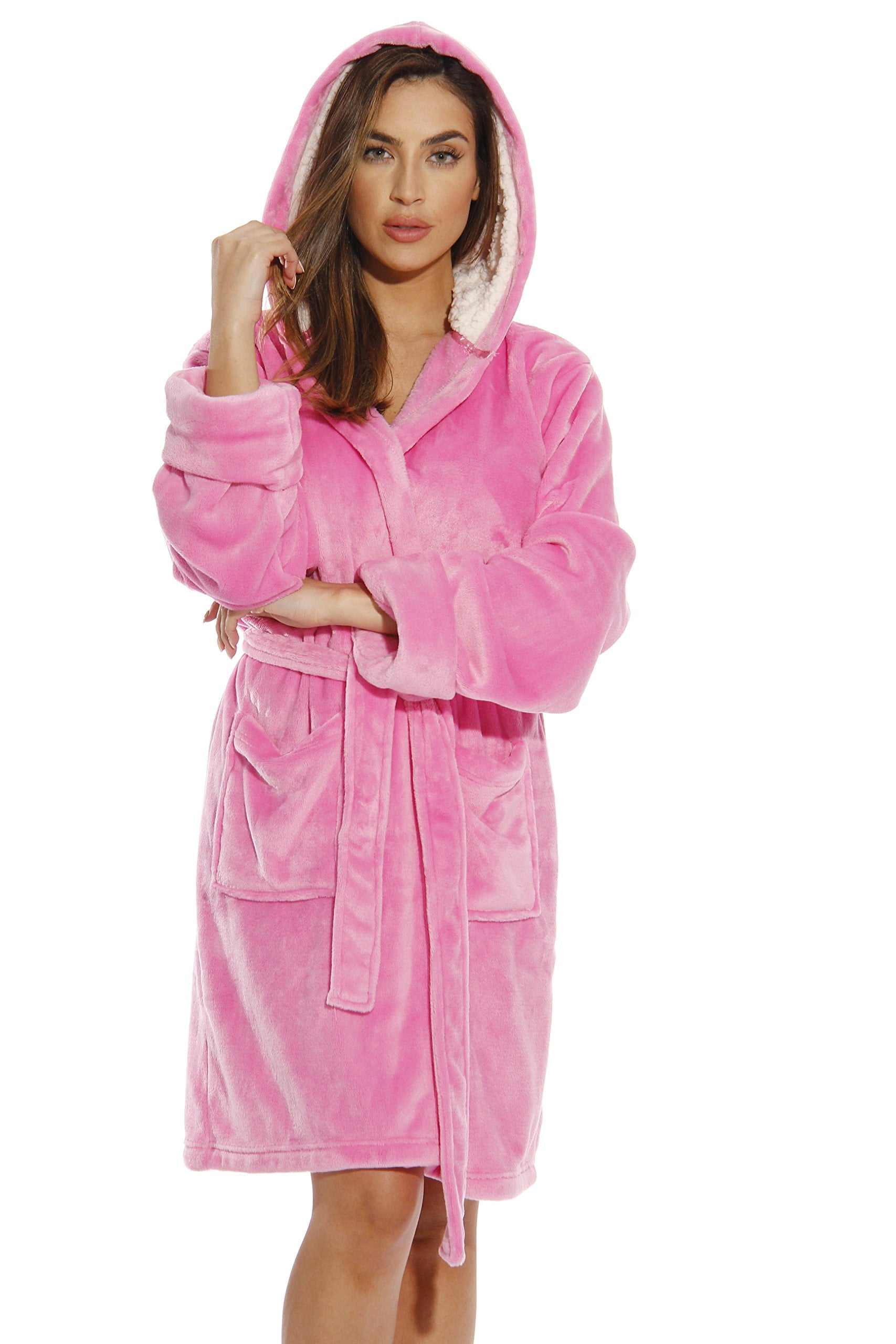 Just Love Women's Hooded Velour Robe with Sherpa Lined Hood and Pockets ...