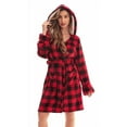 thumbnail image 1 of Just Love Women's Hooded Velour Robe with Lined Hood and Pockets (Red Black Buffalo Plaid, Large), 1 of 4