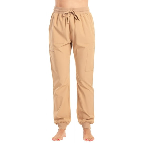 Just Love Women's Jogger Scrub Pants Slim Fit, Durable Medical Uniform for Nurses & Healthcare Professionals (Khaki Stretch Fabric, Large)