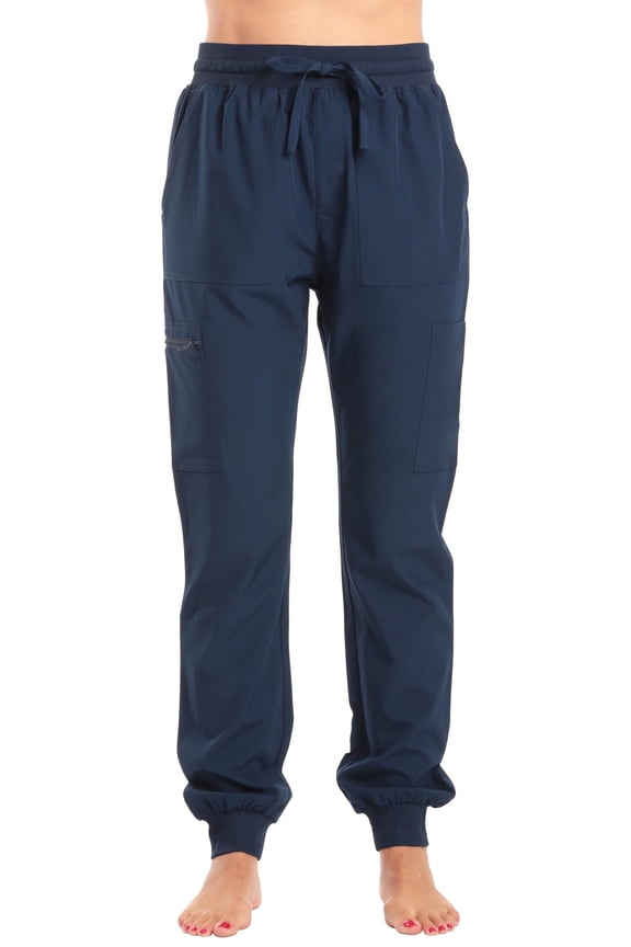 Women's Jogger Scrub Pants Slim Fit, Durable Medical Uniform for Nurses & Healthcare Professionals (Navy Stretch Fabric, 3X)
