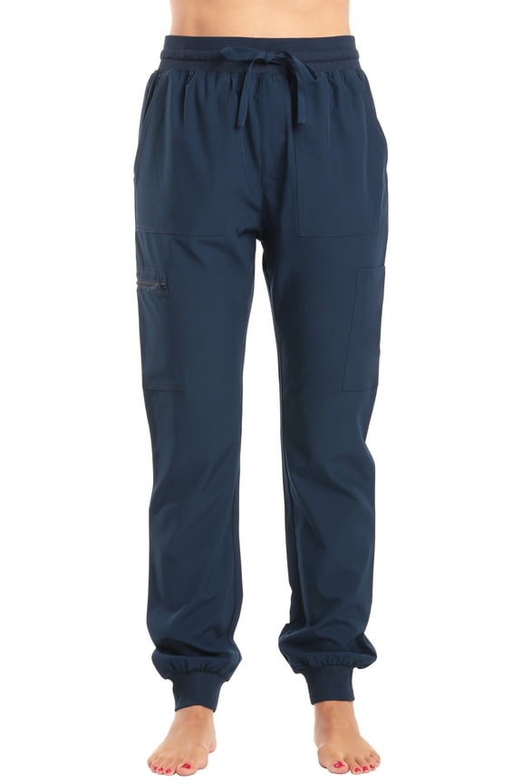 Women's Jogger Scrub Pants  Slim Fit, Durable Medical Uniform for Nurses & Healthcare Professionals (Navy Stretch Fabric, Small)
