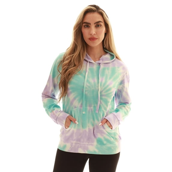 Just Love Women's Loop Terry Tie Dye Hoodie (Tie Dye Aqua Lilac White, Large)