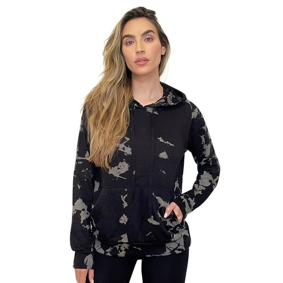 Just Love Women's Loop Terry Tie Dye Hoodie (Tie Dye Black Grey, Medium)