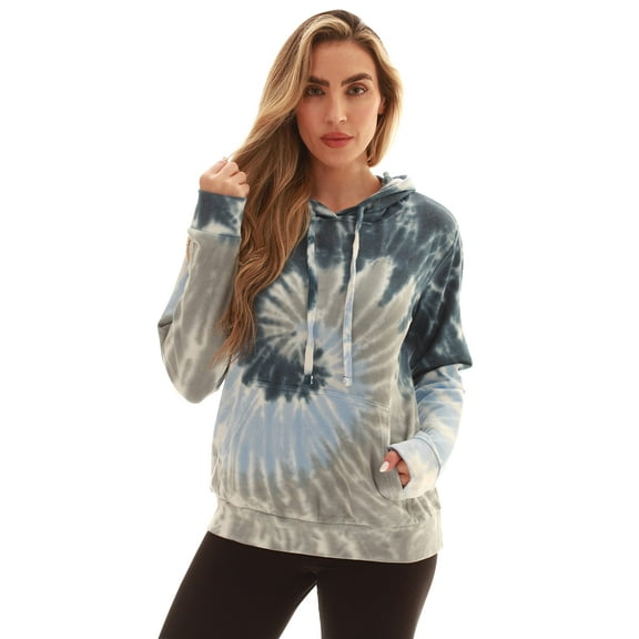 Just Love Women's Loop Terry Tie Dye Hoodie (Tie Dye Navy Blue and Grey Swirl, Medium)