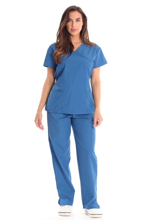 Women's Scrub Sets Medical Scrubs (Mock Wrap) - Comfortable and Professional Uniform in