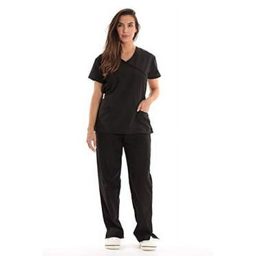 Just Love Women's Medical Scrub Sets with Tie-Back - Comfortable and Durable Scrubs (Black, Medium)
