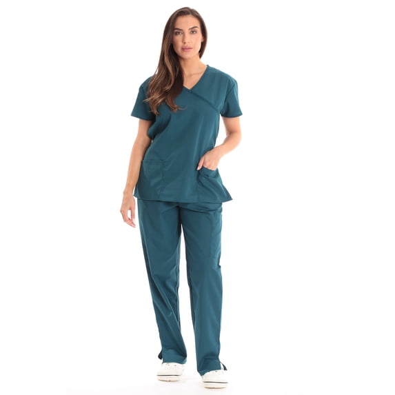 Just Love Women's Medical Scrub Sets with Tie-Back - Comfortable and Durable Scrubs (Dark Green, Large)