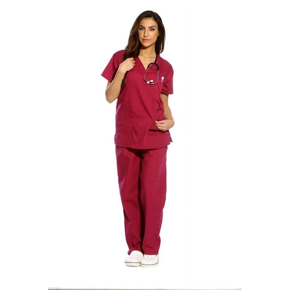 Just Love Women's Medical Scrubs - Six Pocket Set with Comfortable V-Neck and Cargo Pant (Burgundy, 2X)