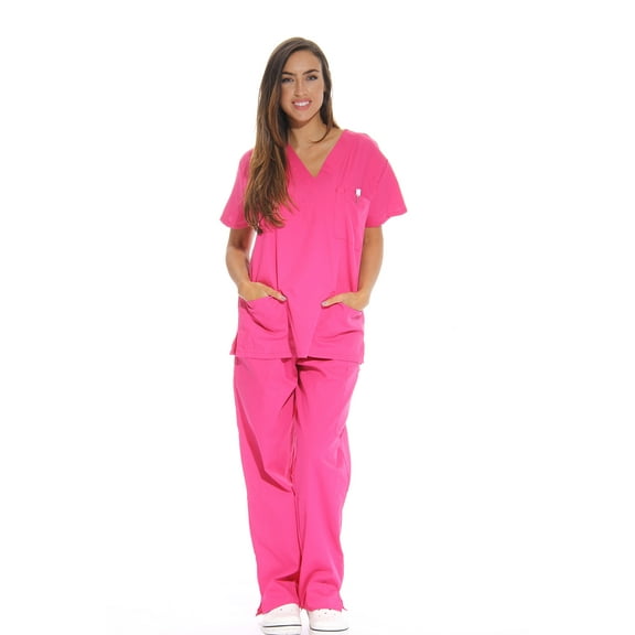 Just Love Women's Medical Scrubs - Six Pocket Set with Comfortable V-Neck and Cargo Pant (Fuchsia, Small)