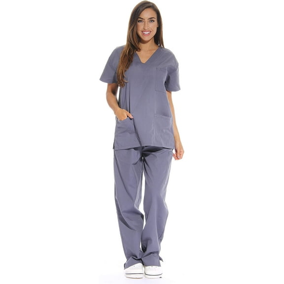 Just Love Women's Medical Scrubs - Six Pocket Set with Comfortable V-Neck and Cargo Pant (Grey, 3X)