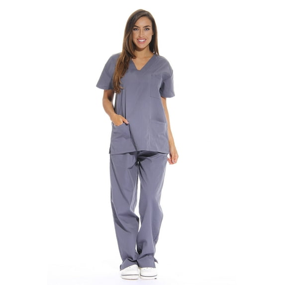 Just Love Women's Medical Scrubs - Six Pocket Set with Comfortable V-Neck and Cargo Pant (Grey, Large)