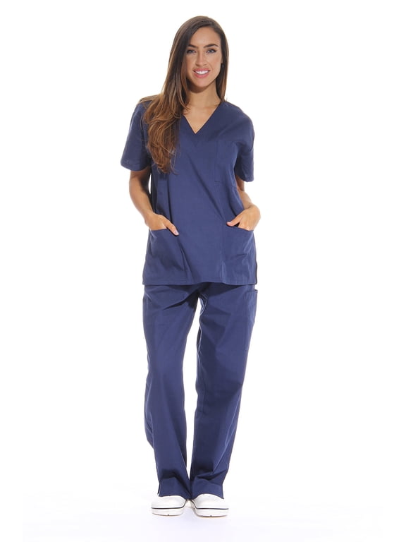 Women's Medical Scrubs - Six Pocket Set with Comfortable V-Neck and Cargo Pant (Navy, 3X)