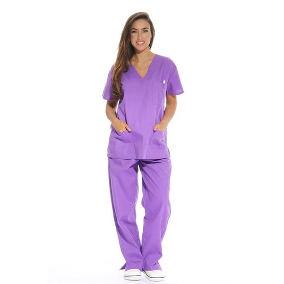 Just Love Women's Medical Scrubs - Six Pocket Set with Comfortable V-Neck and Cargo Pant (Purple, X-Large)