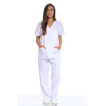 Just Love Women's Medical Scrubs - Six Pocket Set with Comfortable V-Neck and Cargo Pant (White, 1X)
