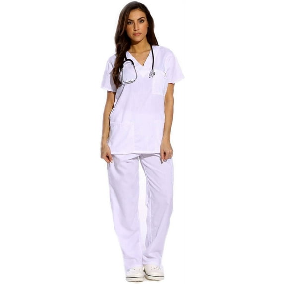 Just Love Women's Medical Scrubs - Six Pocket Set with Comfortable V-Neck and Cargo Pant (White, 3X)