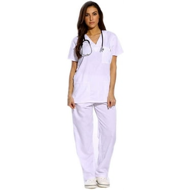 Just Love Women's Medical Scrubs - Six Pocket Set with Comfortable V-Neck and Cargo Pant (White, Small)