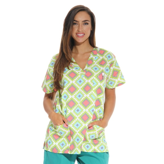 Just Love Women's Medical V-Neck Scrub Tops (Green Diamonds, X-Small)