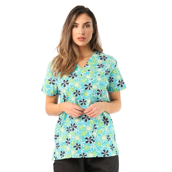 Just Love Women's Medical V-Neck Scrub Tops (Green Flower New, 3X)