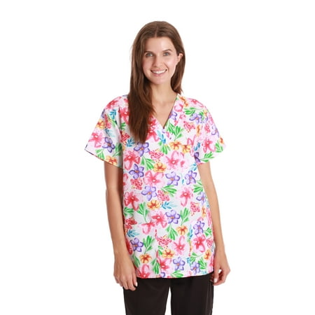 Just Love Women's Medical V-Neck Scrub Tops (Multi - Fabulous Floral, X-Small)