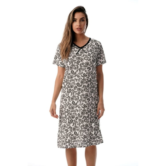 Just Love Women's Nightgown Sleep Dress - Soft and Comfortable Short Sleeve Sleepwear (Black - Paisley, 1X Plus)