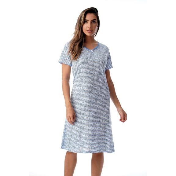 Just Love Women's Nightgown Sleep Dress - Soft and Comfortable Short Sleeve Sleepwear (Navy - Celestial Stripe, 2X Plus)